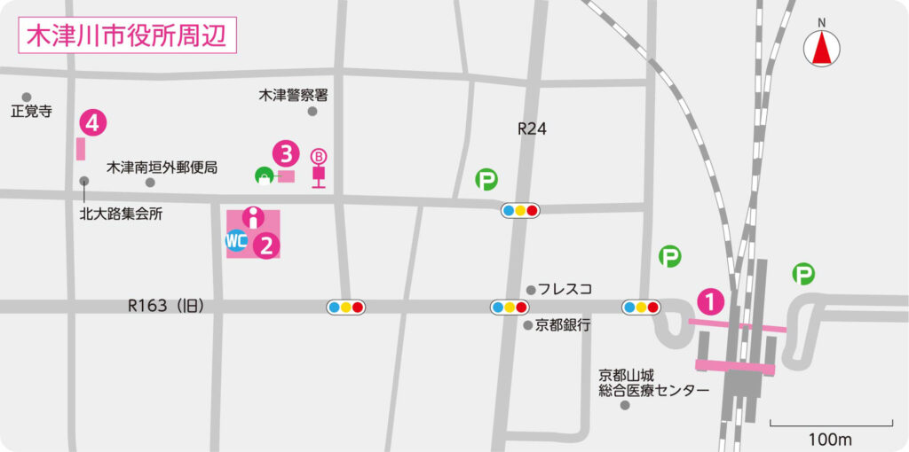木津川市役所周辺エリアイラストマップ